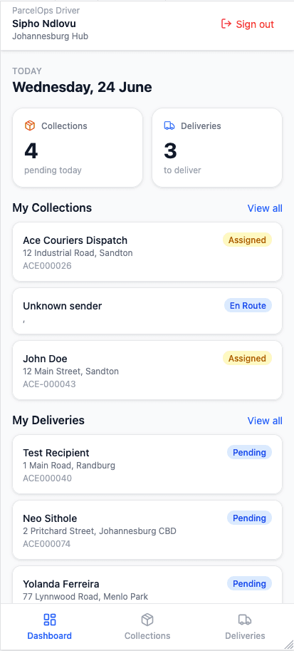 Driver mobile app tripsheet