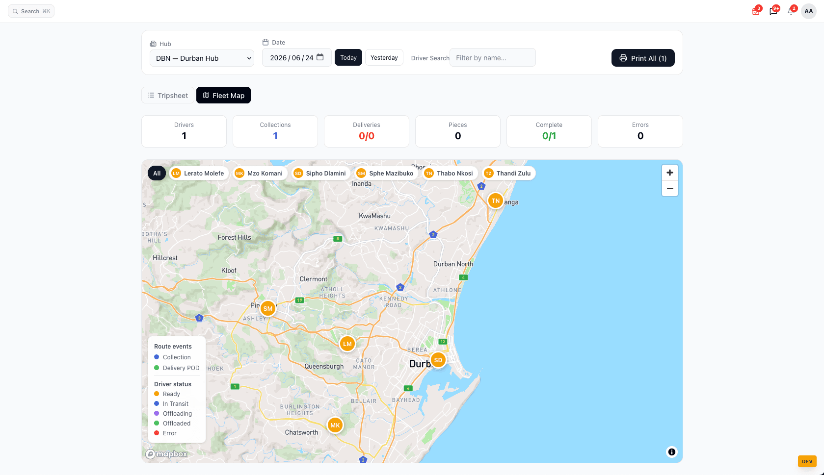 Live fleet tracking map