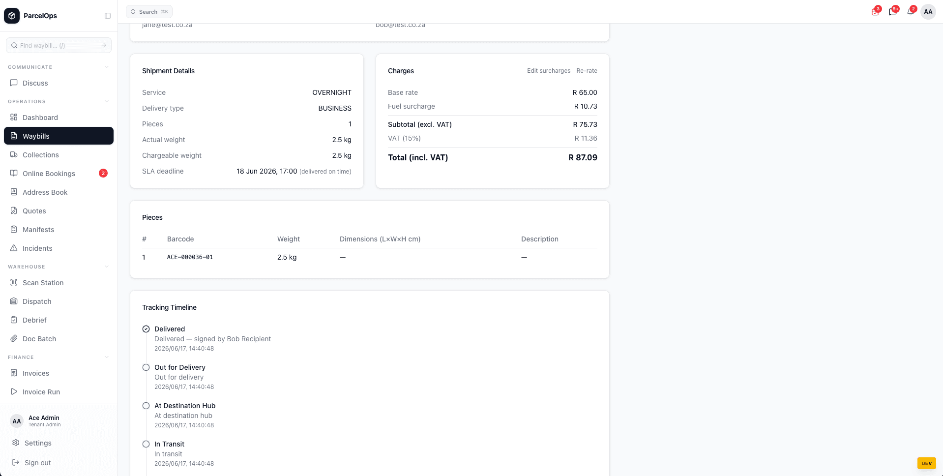Delivered waybill with POD